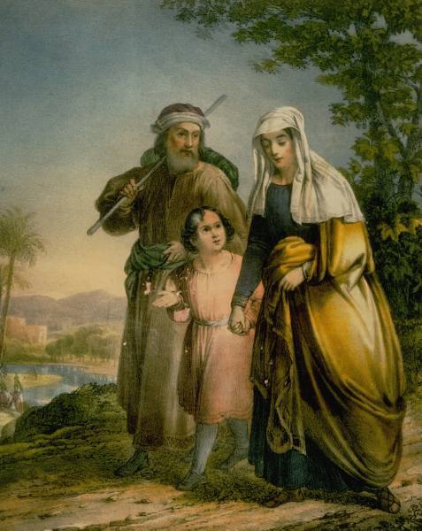 Jesus returning with parents Mary and Joseph to Nazareth 