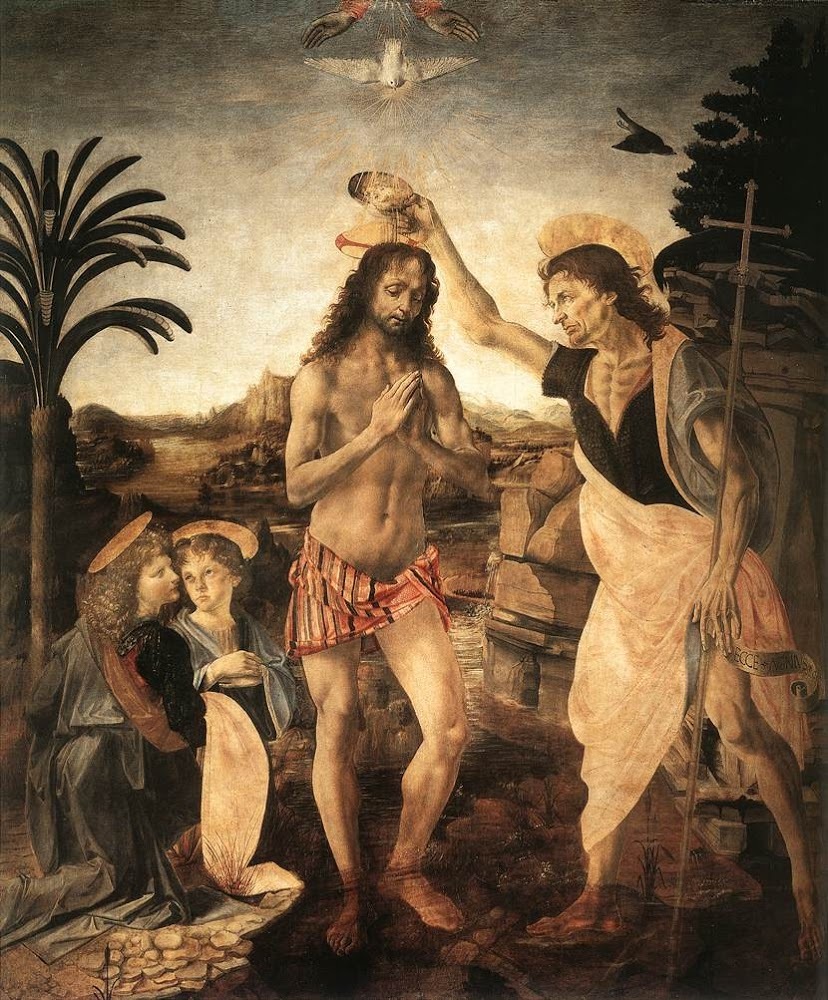 De doop van Christus (Andrea del Verrocchio, ca. 1472 - 1475 , Galleria degli Uffizi, Florence)