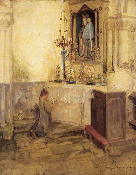 Girl praying in church (Milly Childers, Leeds Museums and Galleries)