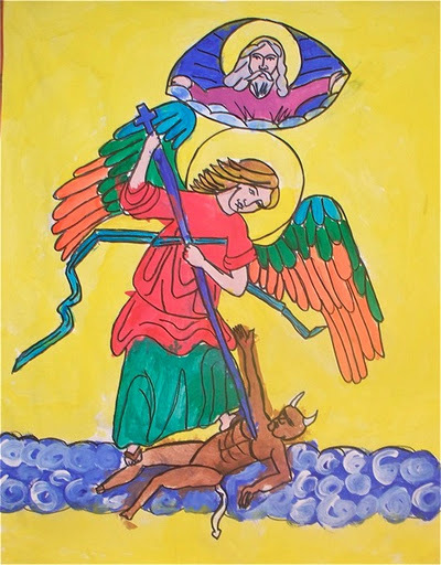 Icon Writing With Kids - St. Michael the Archangel Defend us in Battle (Renee and Alex, 2011, © Renee and Alex)