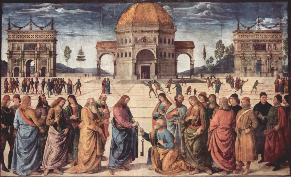 Jesus Handing the Keys to Peter (Pietro Perugino, 1481-82 ,  Sistine Chapel, Vatican City)