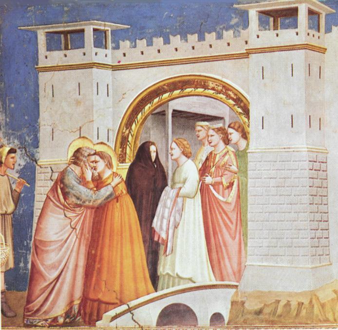 Legend of St Joachim, Meeting at the Golden Gate (Giotto di Bondone, 1304-1306, Cappella Scrovegni a Padova)