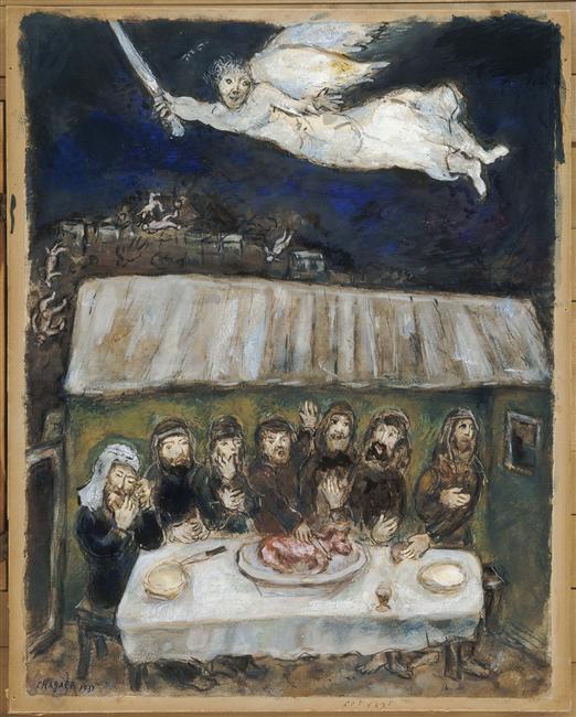 Les Israélites mangent l'Agneau de la Pâque (Marc Chagall, 1931, Musée national Message Biblique Marc Chagall, Nice, France)