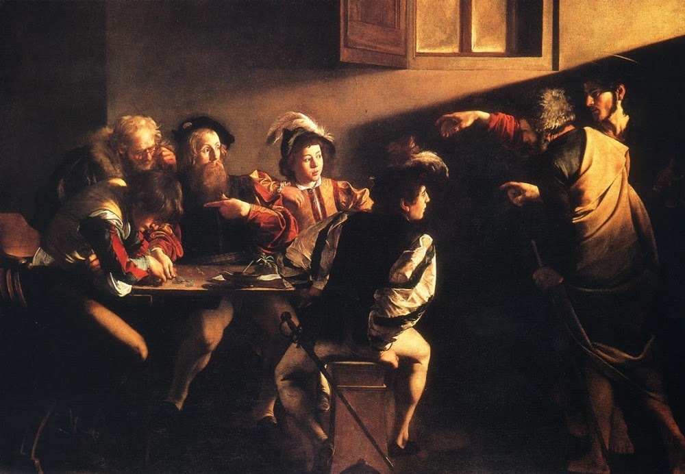 The calling of Saint Matthew (Caravaggio, 1599-1600, San Luigi dei Francesi, Rome)